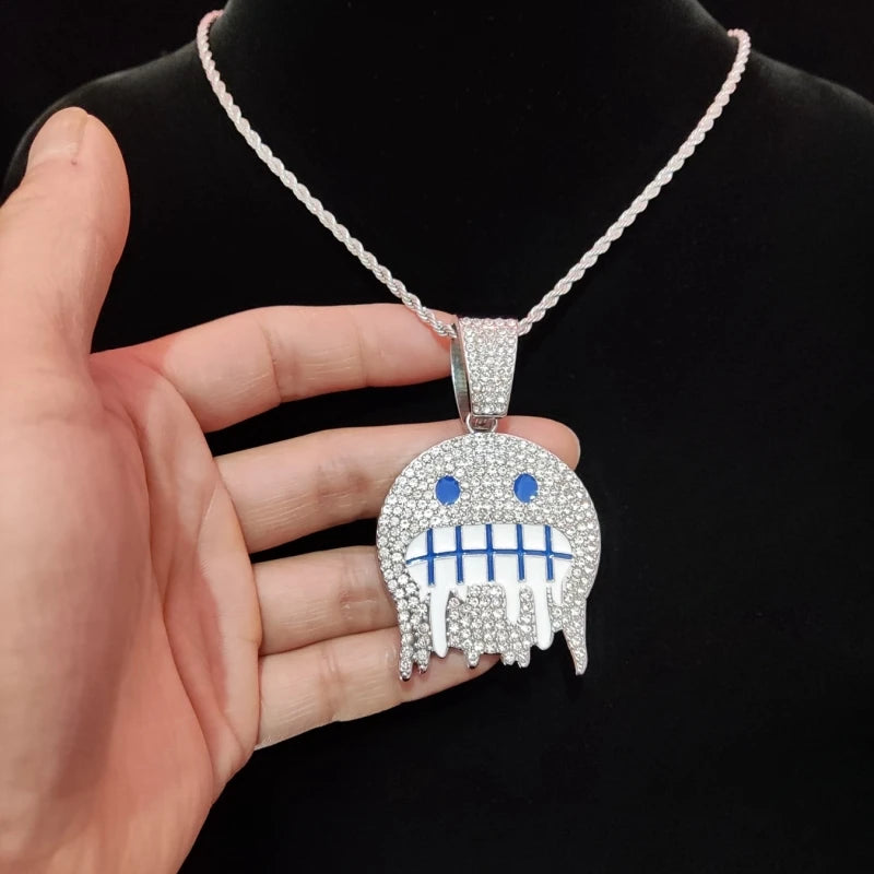 Hip Hop Iced Out Bling Emoji Forma Colar de Pingente para Homens e Mulheres, 13mm Largura, Corrente Cubana, Colares Hip Hop, Jóias Charme de Moda