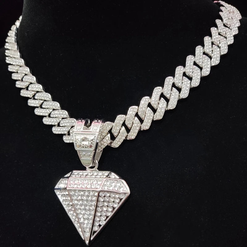 Masculino feminino hip hop cônico pingente colar com 14mm corrente cubana hiphop gelado pingentes colares moda punk jóias presentes