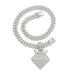 Hip hop iced out coroa pingente colar com 13mm strass cubana corrente bling colares masculino feminino moda charme jóias presente