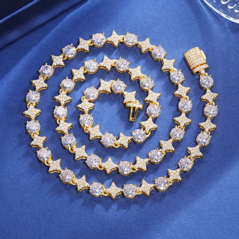 925 prata esterlina estrela redonda moissanite tênis corrente colar para mulheres novo design gelado para fora hip hop jóias finas para o natal