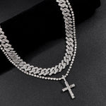 2 pçs punk cristal cruz ankh tênis corrente iced out prong cubana link corrente colar para homens mulheres rapper colares hiphop jóias