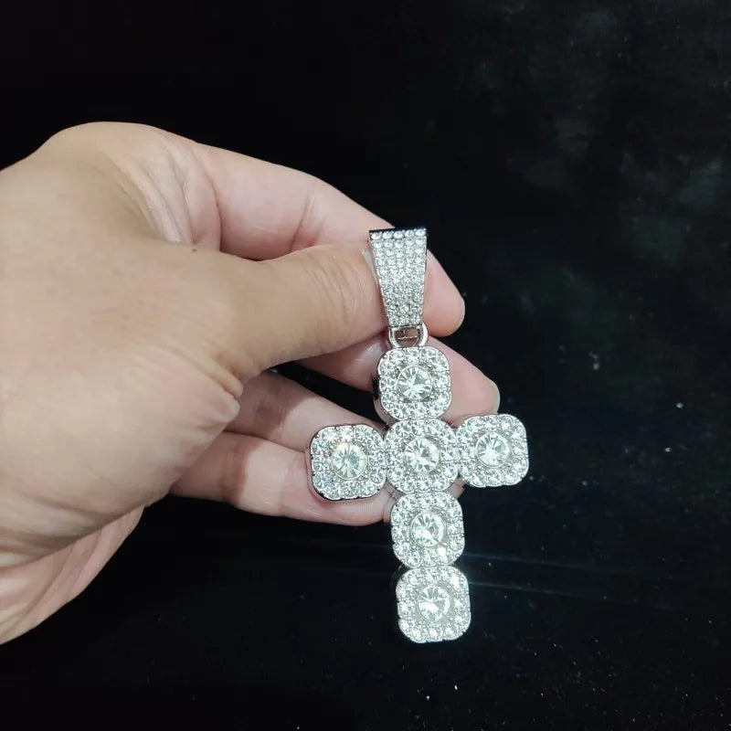 Hip Hop Praça Cruz Colar de Pingente para Homens e Mulheres, 13mm Corrente Cubana, Iced Out Bling Colares, Moda Charme Jóias, Novo