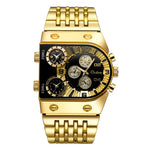 Oulm data automática relógio masculino quadrado ouro quartzo relógio de pulso para homem esportes multi-fuso horário militar masculino à prova dwaterproof água reloj hombre