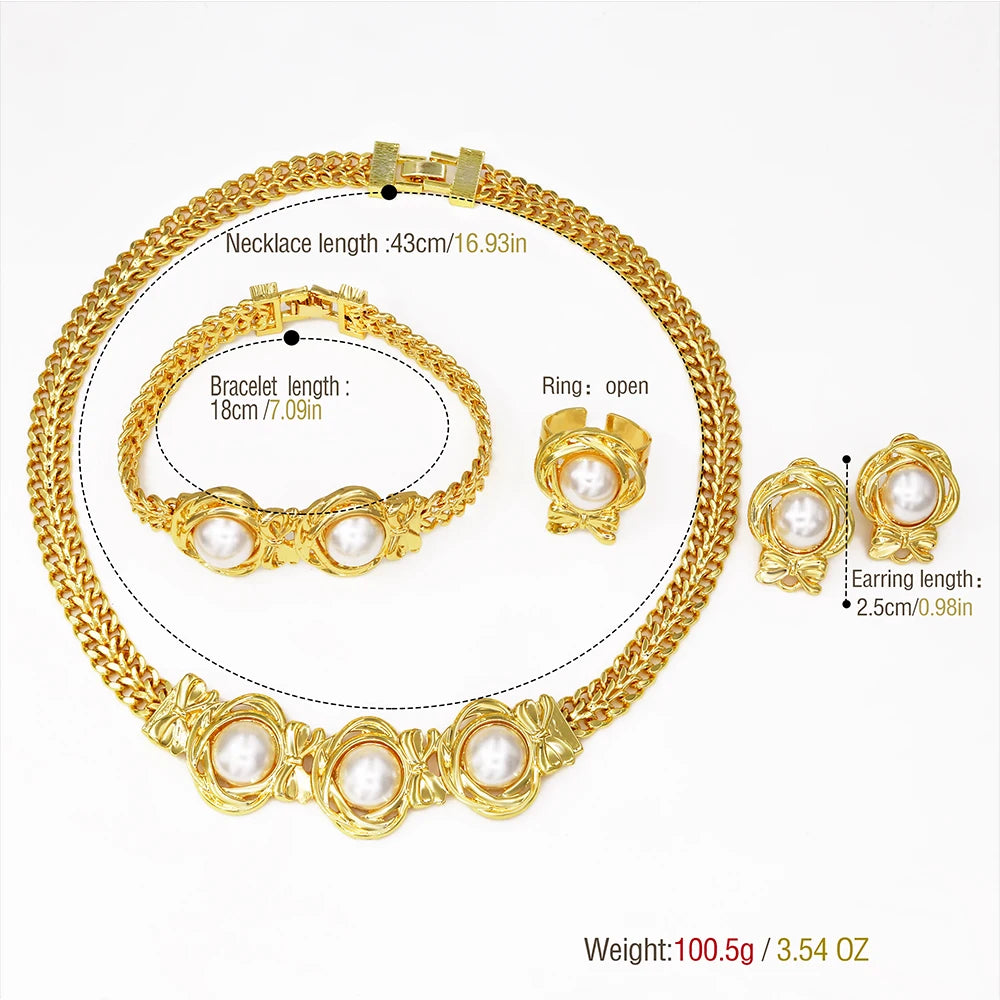 Gzjpei conjunto completo de joias de cor dourada 18k, anel de concha grande, corrente cubana, colar, pulseira para mulheres, joias africanas dubai