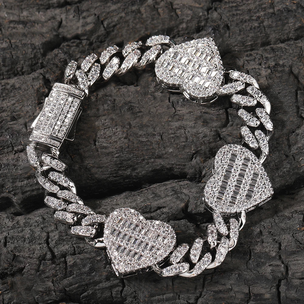 Uwin 10mm corrente cubana com coração baguette completo gelado zircão cúbico moda luxuosa gargantilha hiphop joias