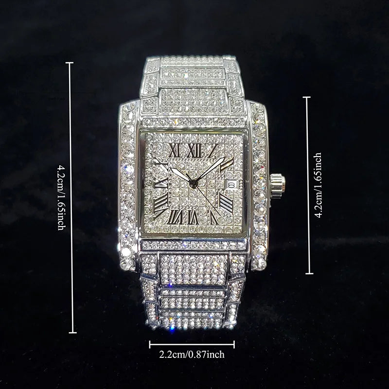 Novo relógio de diamante de luxo para homens moda gelo fora retângulo relógio de pulso bling estilo hip hop jóias relogio masculino dropshipping