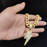 Masculino feminino hip hop relâmpago pingente colar com 13mm cristal cubana corrente hiphop gelado para fora bling colares moda charme jóias