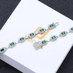 Ekeem moda jóias gelado esmeralda almofada corte diamante pulseira branco ouro incrustado verde baguette zircão pulseira feminina 