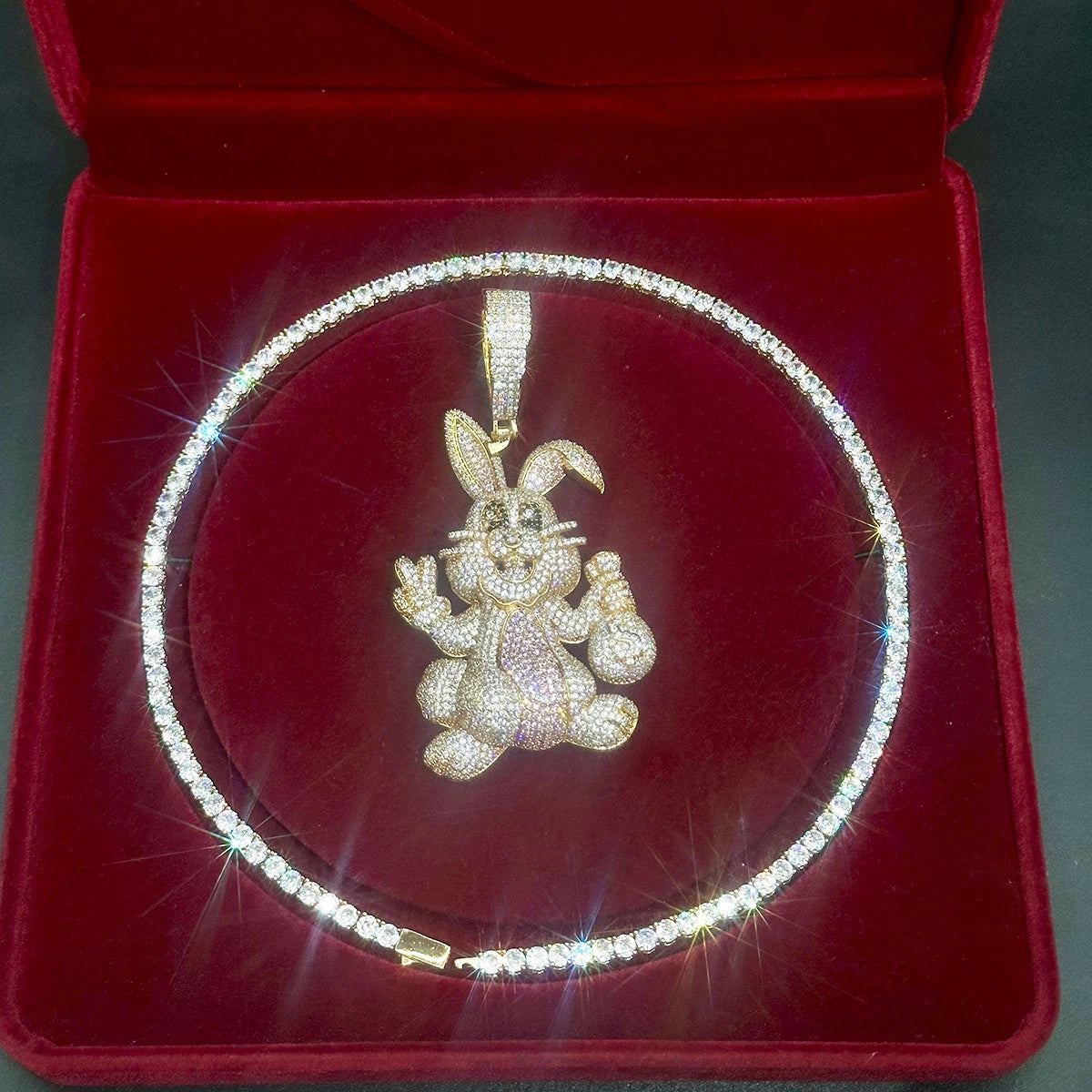 Aokaishen-Prong Coelho Colar Pingente Para Mulheres, Real Cobre, Iced Out Charme, Jóias Hip Hop, Zircônia Cúbica