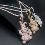 Aokaishen-Prong Coelho Colar Pingente Para Mulheres, Real Cobre, Iced Out Charme, Jóias Hip Hop, Zircônia Cúbica