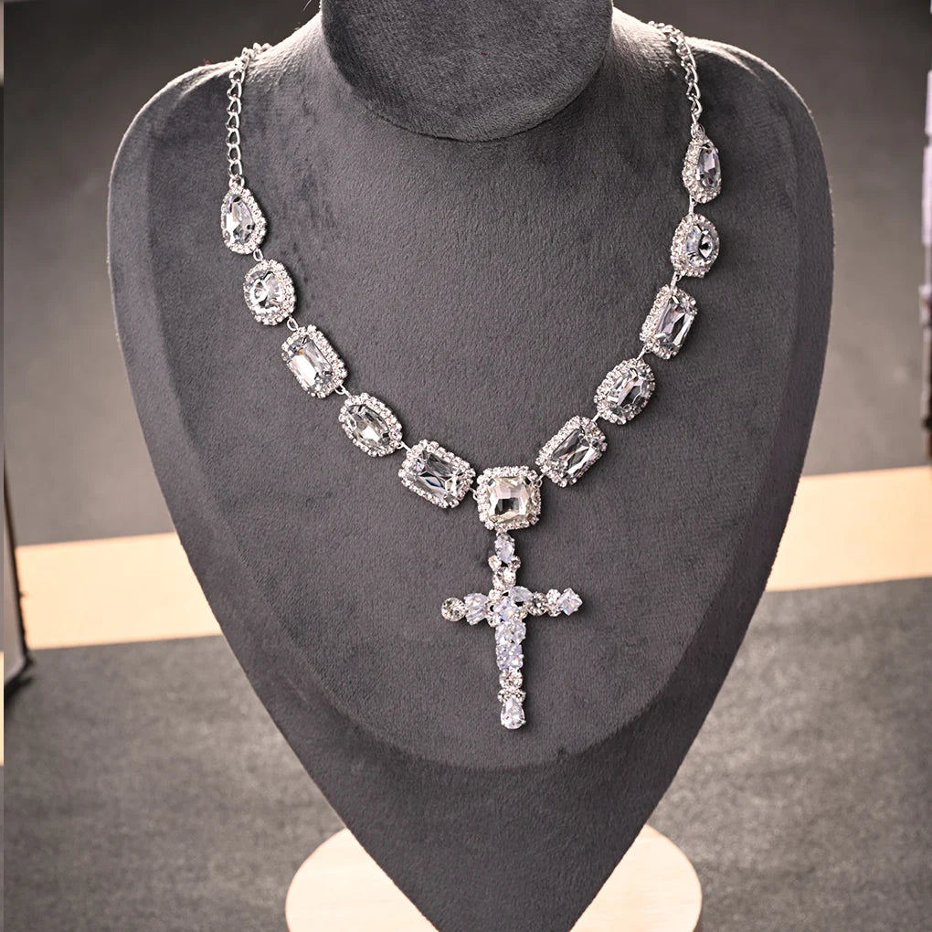 Moda barroca cruz pingente gargantilha colar clavícula decoração brilhante y2k pingente strass colar corrente pescoço jóias presente