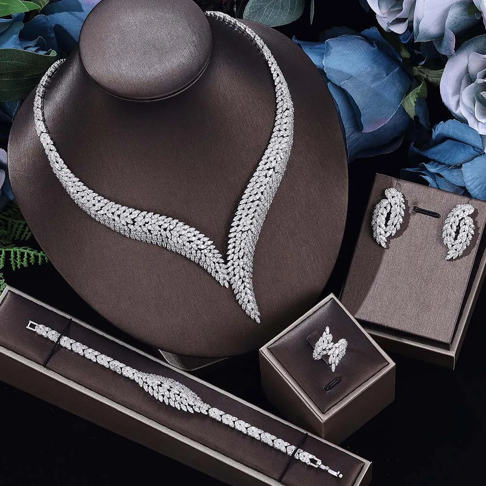 2023 venda quente zircônia cúbica conjunto de jóias de casamento nupcial conjunto de 4 peças conjunto de jóias femininas reprodução de marca de jóias