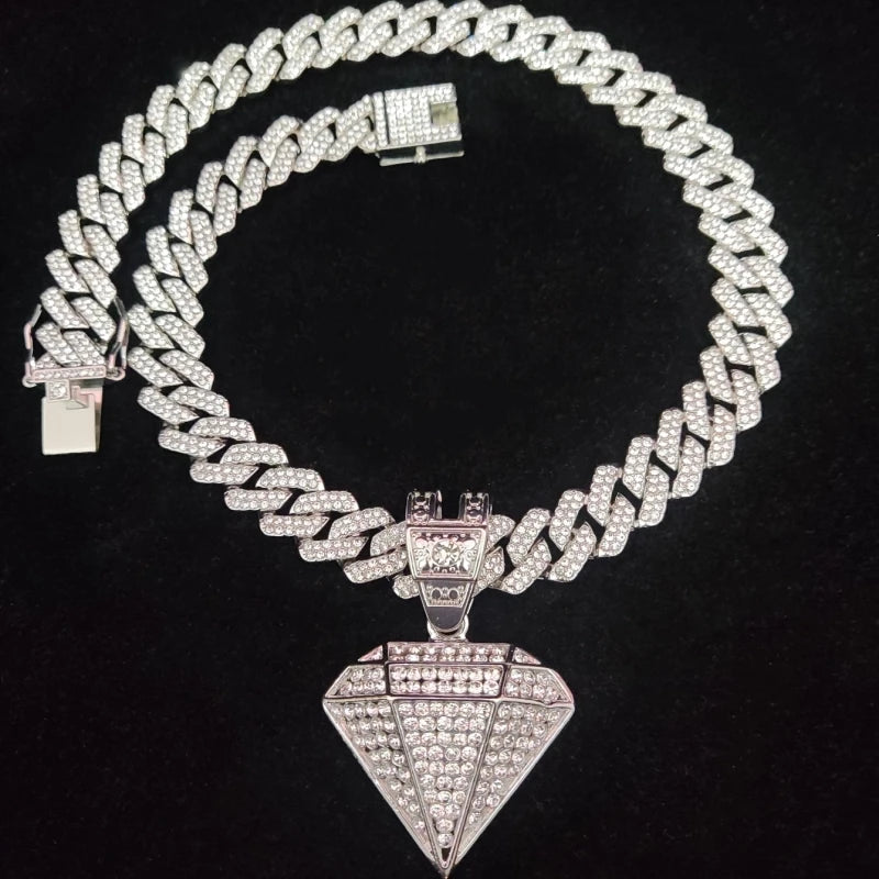 Masculino feminino hip hop cônico pingente colar com 14mm corrente cubana hiphop gelado pingentes colares moda punk jóias presentes