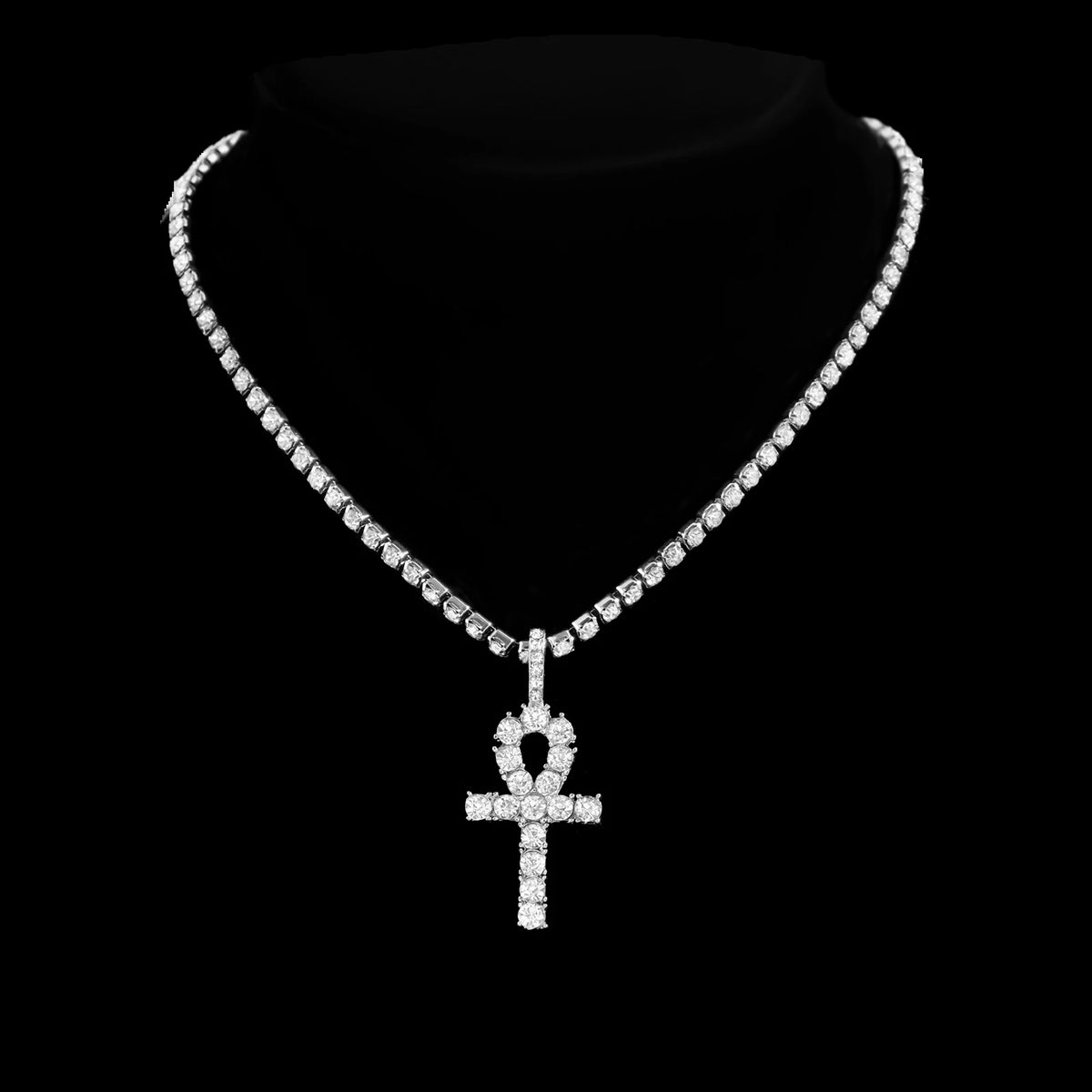 2 pçs punk cristal cruz ankh tênis corrente iced out prong cubana link corrente colar para homens mulheres rapper colares hiphop jóias