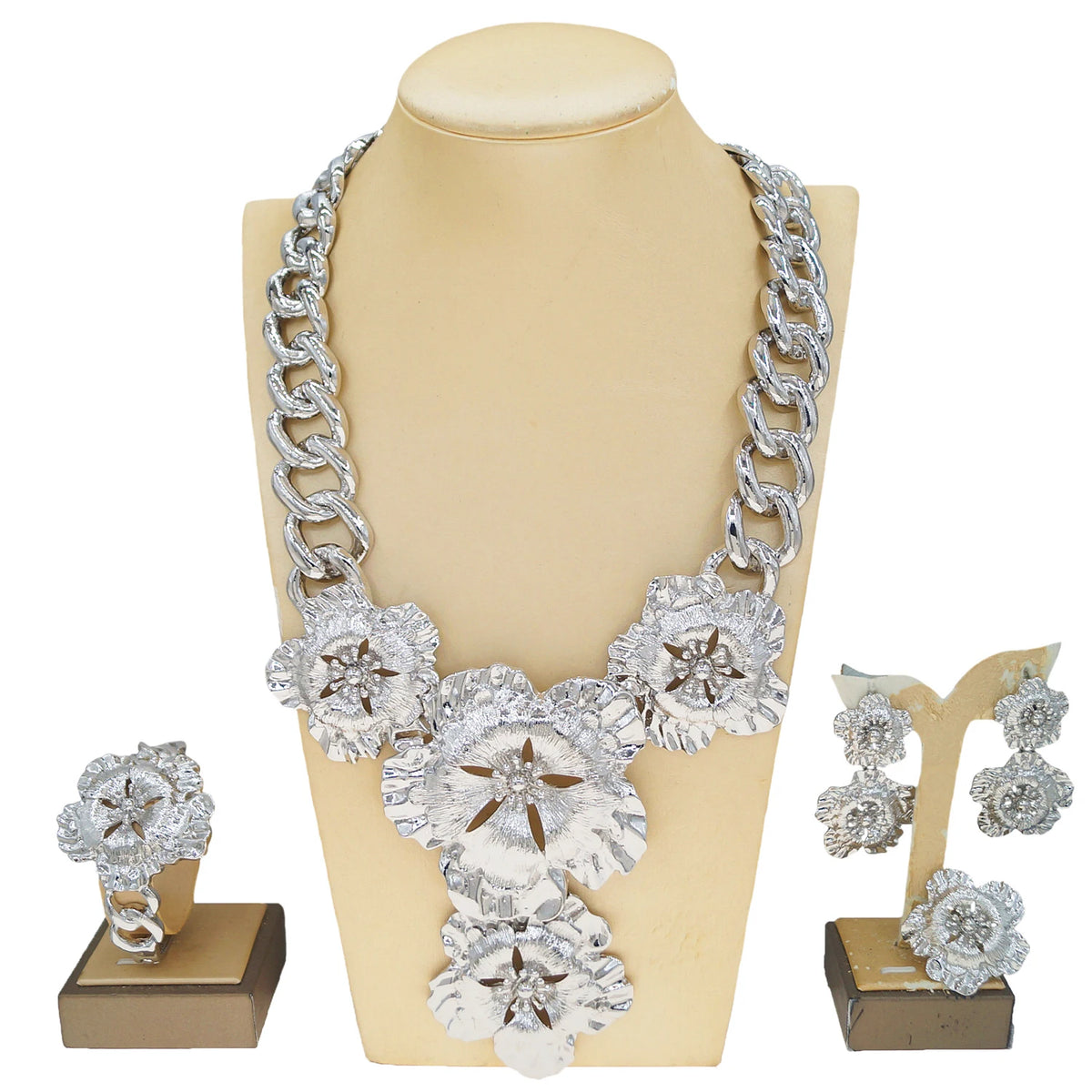 Colar para mulheres moda nova corrente cubana colar flor de ouro pingente luxo casamento bijoux banhado a ouro brincos anel syhol