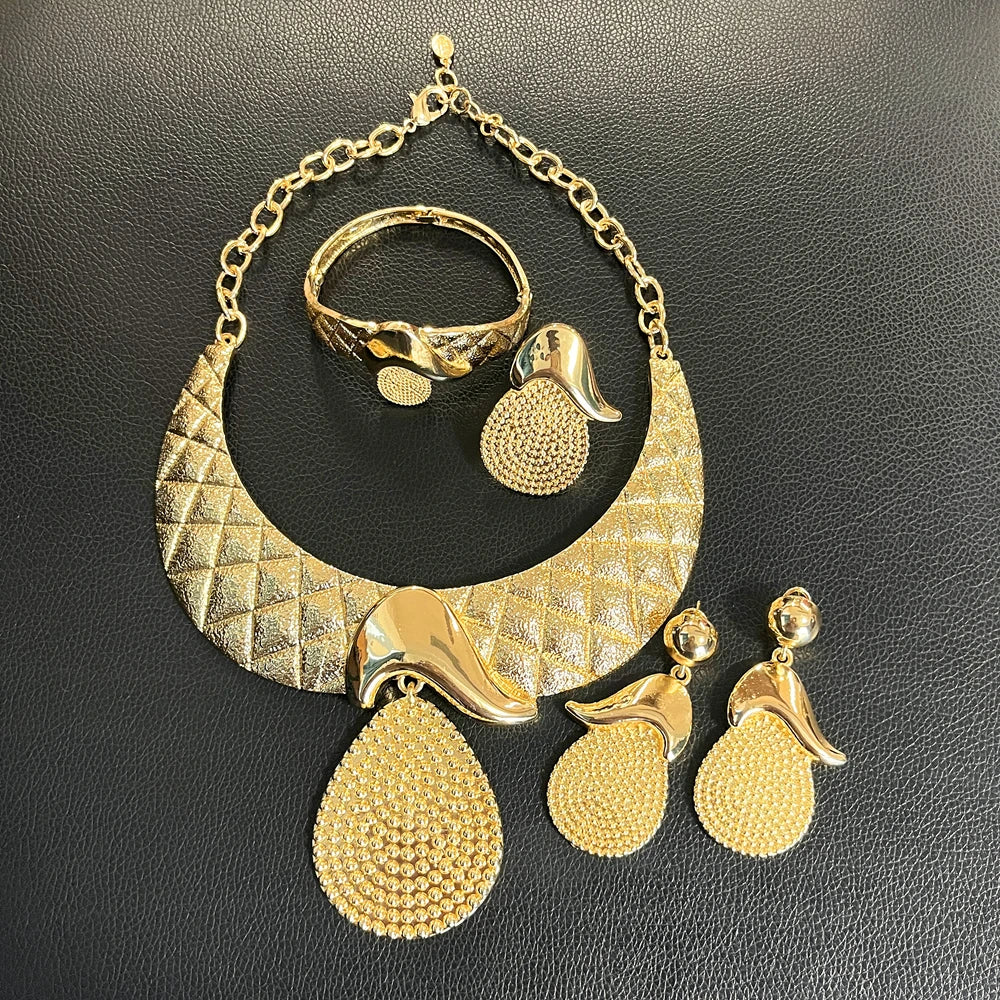 Conjunto de joias femininas banhado a ouro pingente redondo brincos grandes bijuterias de casamento presentes conjuntos de joias de casamento nigeriano SYHOL