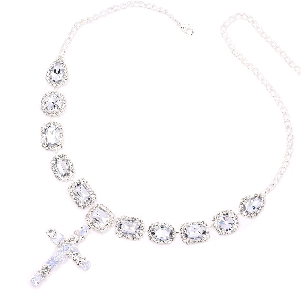 Moda barroca cruz pingente gargantilha colar clavícula decoração brilhante y2k pingente strass colar corrente pescoço jóias presente