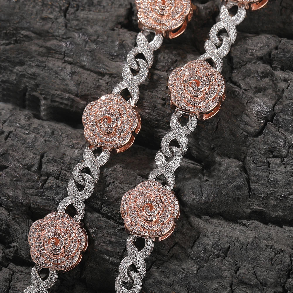 THE BLING KING Rose Flower Infinity Link Chain Colar Prong Configuração 5A Zircônia Cúbica Gargantilha HipHop Moda Jóias