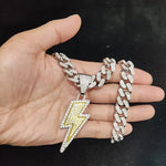 Masculino feminino hip hop relâmpago pingente colar com 13mm cristal cubana corrente hiphop gelado para fora bling colares moda charme jóias