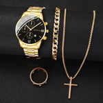 Quartz Watch for Men, Silver Steel Band, Relógios de Negócios, Conjunto de Jóias sem Caixa, Moda, 4 Pçs/set