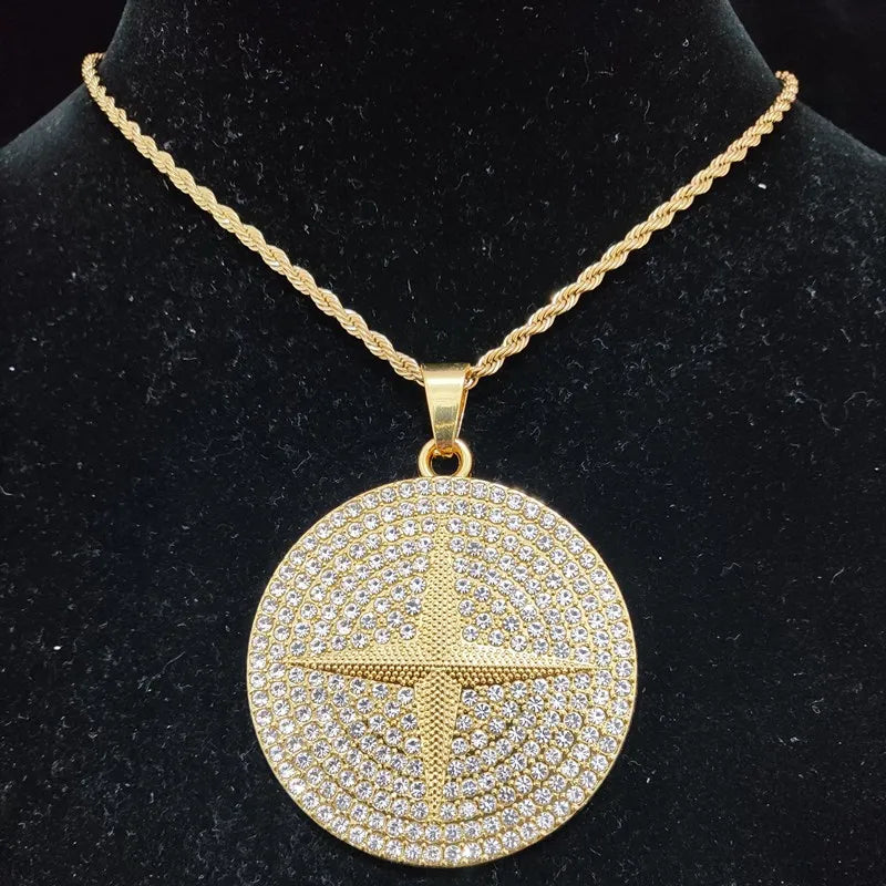 Masculino feminino hip hop pingente redondo colar com 13mm cristal cubano corrente gelado para fora bling hiphop colares moda charme jóias