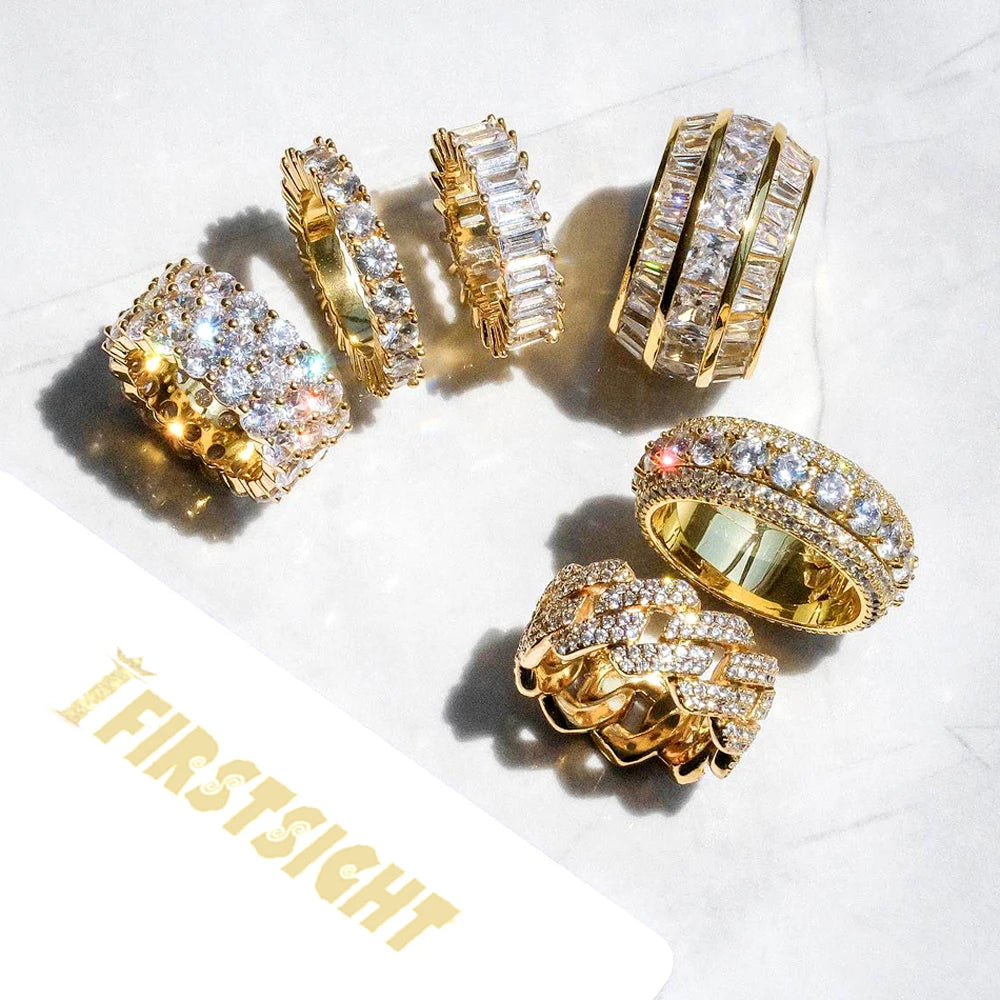 Novo ouro prata cor retângulo zircão anéis gelado retângulo cz charme zircônia cúbica moda masculina anéis hip hop jóias