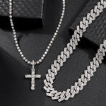 2 pçs punk cristal cruz ankh tênis corrente iced out prong cubana link corrente colar para homens mulheres rapper colares hiphop jóias