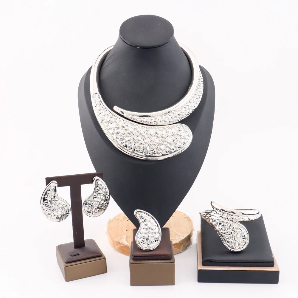 Conjunto de jóias de cobre índia dubai jóias banhado a ouro colar brincos anel pulseira luxo presente de casamento