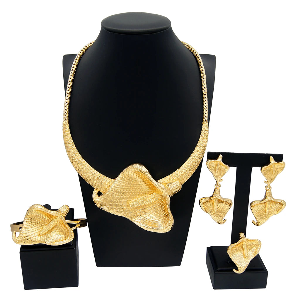 Conjunto de joias femininas banhado a ouro pingente redondo brincos grandes bijuterias de casamento presentes conjuntos de joias de casamento nigeriano SYHOL