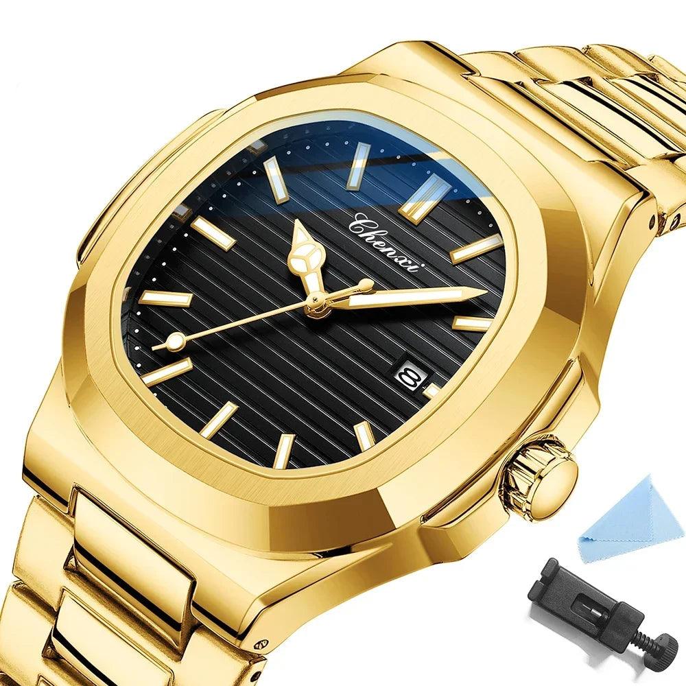 Relógio Executivo Dourado Luxuoso