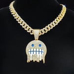 Hip Hop Iced Out Bling Emoji Forma Colar de Pingente para Homens e Mulheres, 13mm Largura, Corrente Cubana, Colares Hip Hop, Jóias Charme de Moda