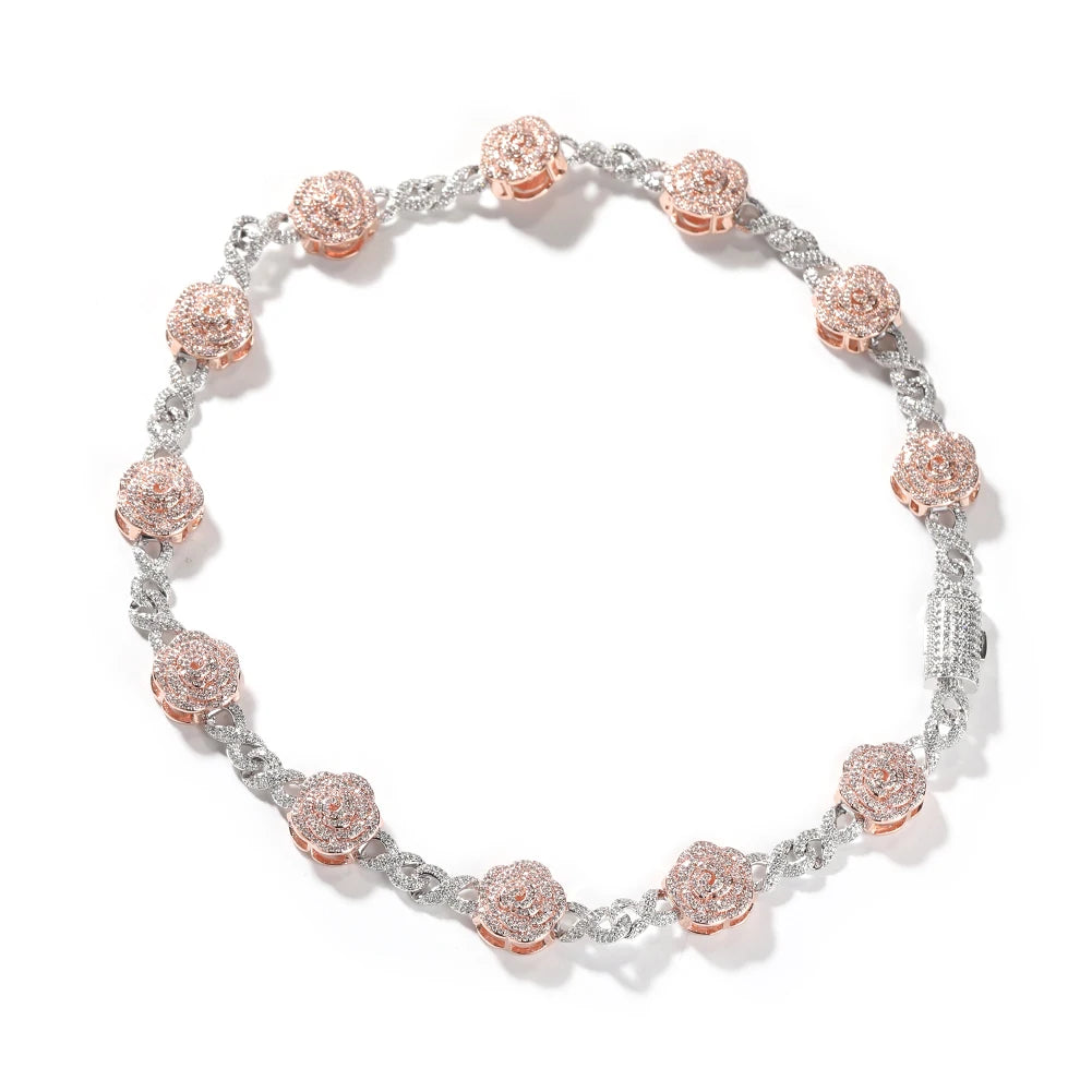 THE BLING KING Rose Flower Infinity Link Chain Colar Prong Configuração 5A Zircônia Cúbica Gargantilha HipHop Moda Jóias