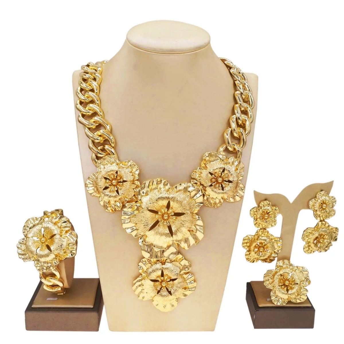 Colar para mulheres moda nova corrente cubana colar flor de ouro pingente luxo casamento bijoux banhado a ouro brincos anel syhol