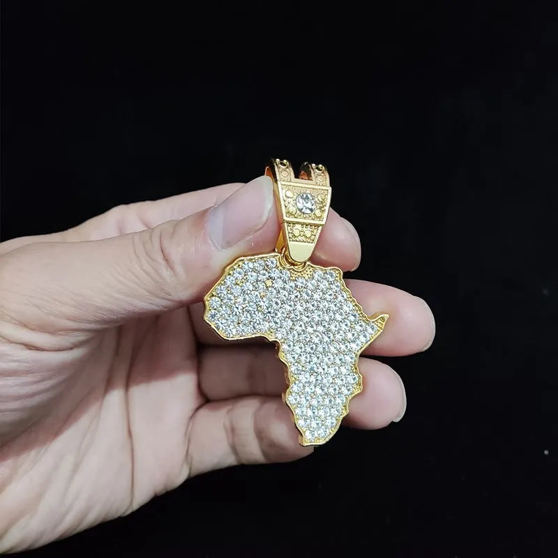 Masculino feminino hip hop gelado bling mapa da áfrica pingente colar com 13mm corrente cubana hiphop colares moda charme jóias