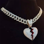 Homens hip hop corrente gelada para fora bling coração quebrou pingente colar 13mm miami cubana corrente hiphop colares moda charme jóias