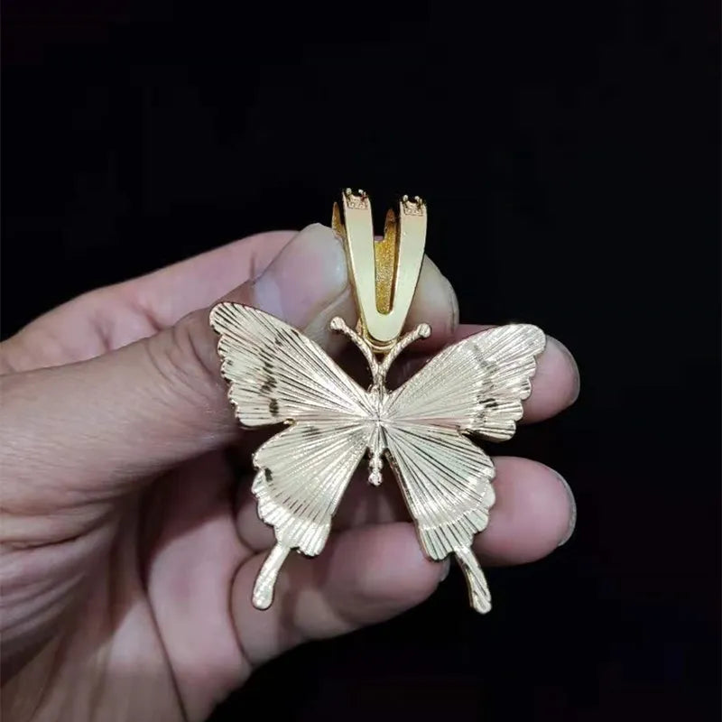 Masculino feminino hip hop iced out bling borboleta pingente colar com 13mm miami corrente cubana hiphop colares moda charme jóias