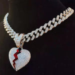 Homens hip hop corrente gelada para fora bling coração quebrou pingente colar 13mm miami cubana corrente hiphop colares moda charme jóias