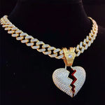 Homens hip hop corrente gelada para fora bling coração quebrou pingente colar 13mm miami cubana corrente hiphop colares moda charme jóias