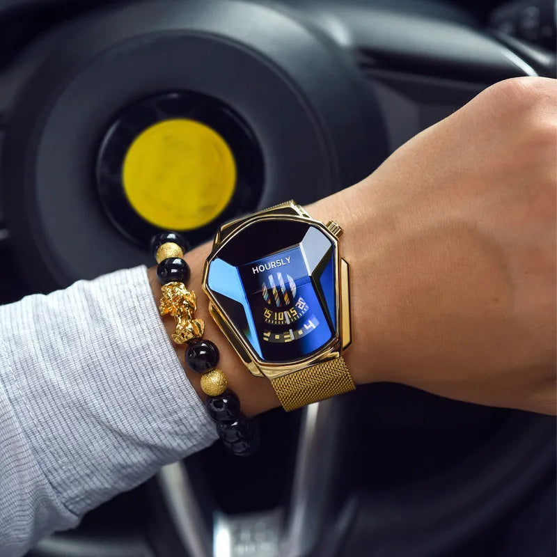 Ouro marca de luxo tendência legal relógio de pulso masculino tecnologia aço inoxidável moda relógio quartzo para homem 2024 relogio masculino