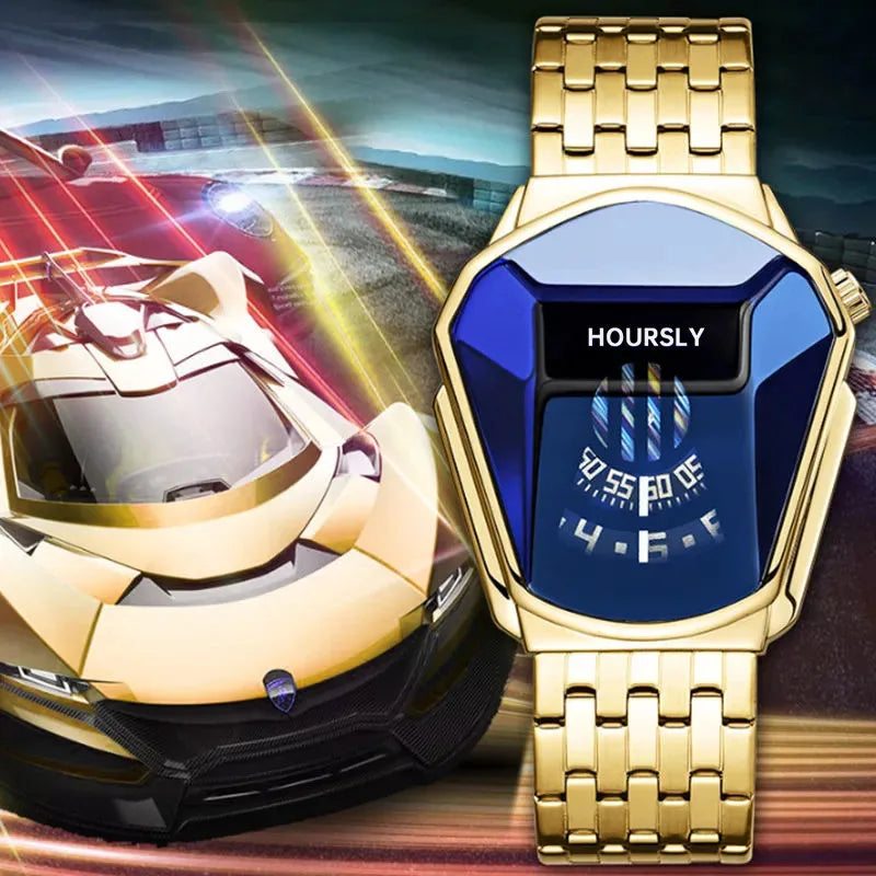 Ouro marca de luxo tendência legal relógio de pulso masculino tecnologia aço inoxidável moda relógio quartzo para homem 2024 relogio masculino