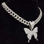 Masculino feminino hip hop iced out bling borboleta pingente colar com 13mm miami corrente cubana hiphop colares moda charme jóias
