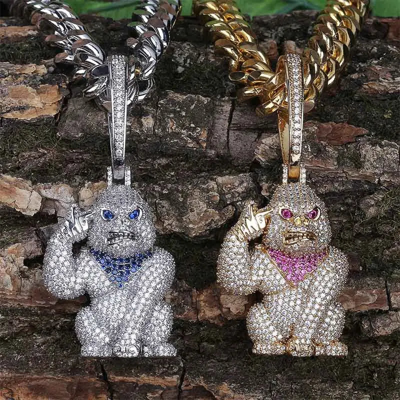 Hip hop micro pavimentado aaa zircônia cúbica bling gelado para fora animal gorila pingentes colar para homens rapper jóias cor de ouro