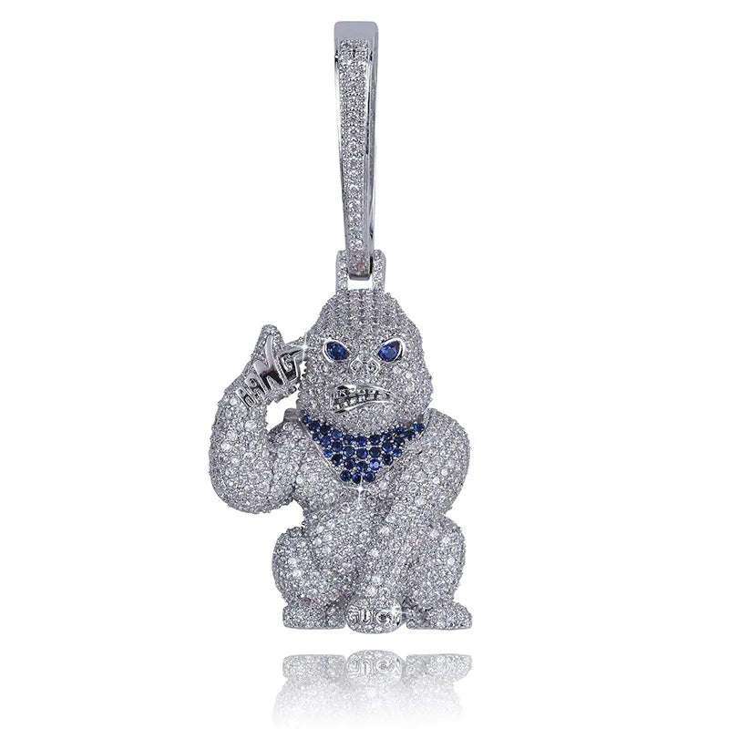 Hip hop micro pavimentado aaa zircônia cúbica bling gelado para fora animal gorila pingentes colar para homens rapper jóias cor de ouro