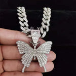 Masculino feminino hip hop iced out bling borboleta pingente colar com 13mm miami corrente cubana hiphop colares moda charme jóias
