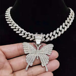 Masculino feminino hip hop iced out bling borboleta pingente colar com 13mm miami corrente cubana hiphop colares moda charme jóias
