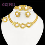 Gzjpei conjunto completo de joias de cor dourada 18k, anel de concha grande, corrente cubana, colar, pulseira para mulheres, joias africanas dubai