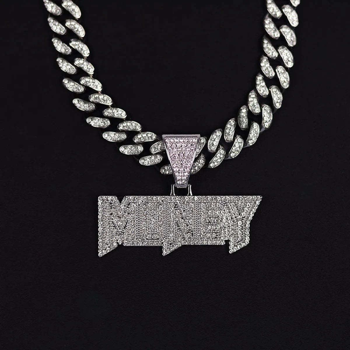 Colar com pingente de letra de dinheiro de hip-hop gelado - corrente grande de strass de liga, joias de declaração em negrito