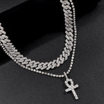 2 pçs punk cristal cruz ankh tênis corrente iced out prong cubana link corrente colar para homens mulheres rapper colares hiphop jóias