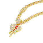 Hip hop iced out coração quebrado pingentes colar com miami cubana link corrente heartbreak colares masculino feminino rapper charme jóias