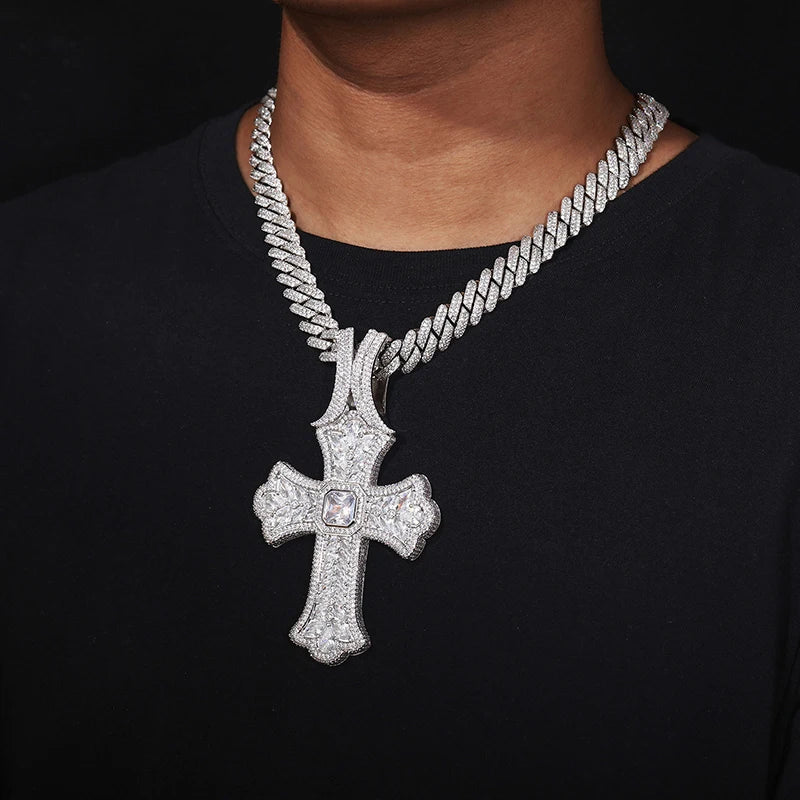 Hip hop 5a + cz pedra pavimentada bling gelo fora grande cruz pingentes colares para homens rapper jóias ouro prata cor transporte da gota